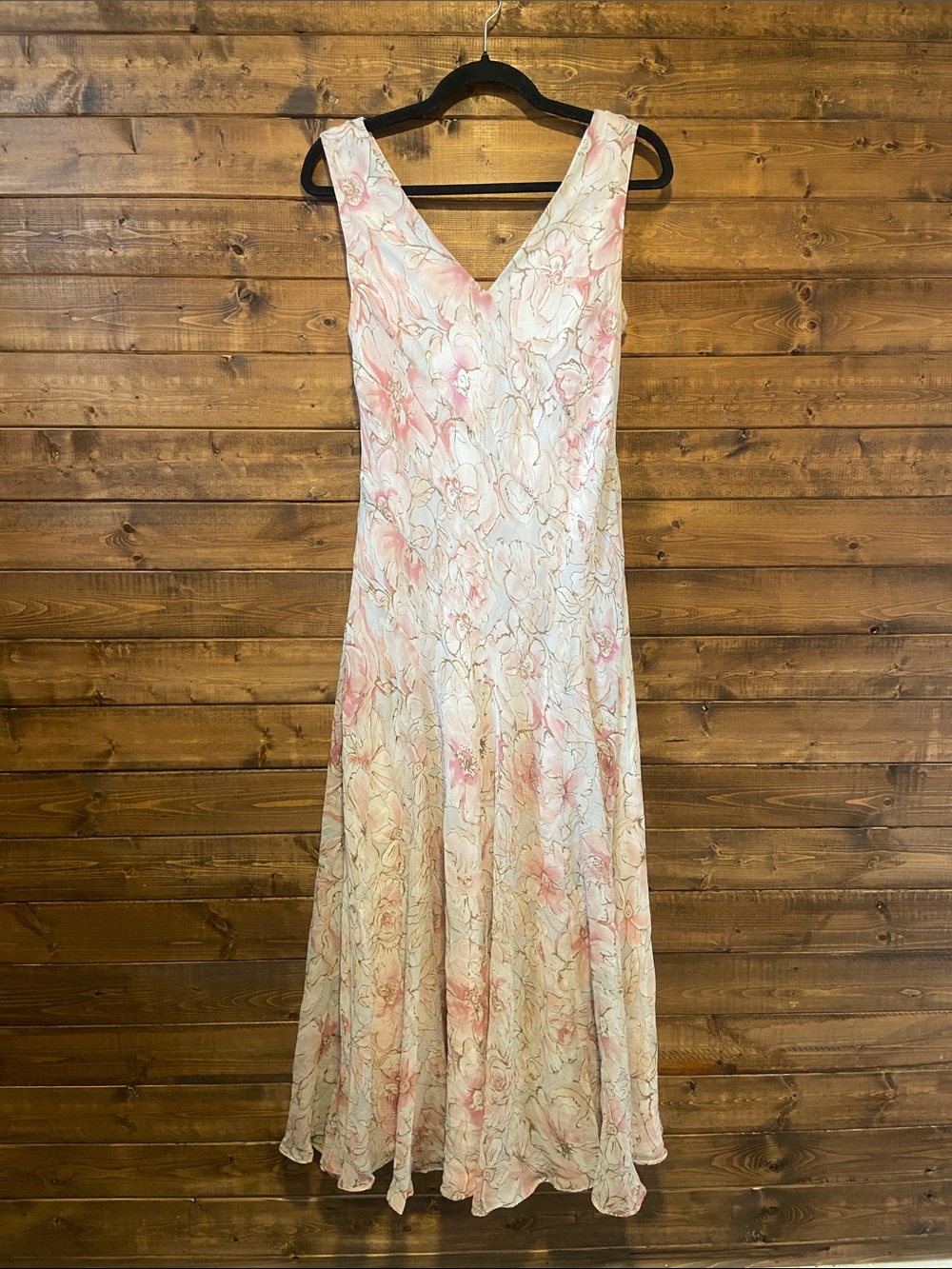 Vintage Talbots Silk Pink Floral V-Neck Maxi Dress